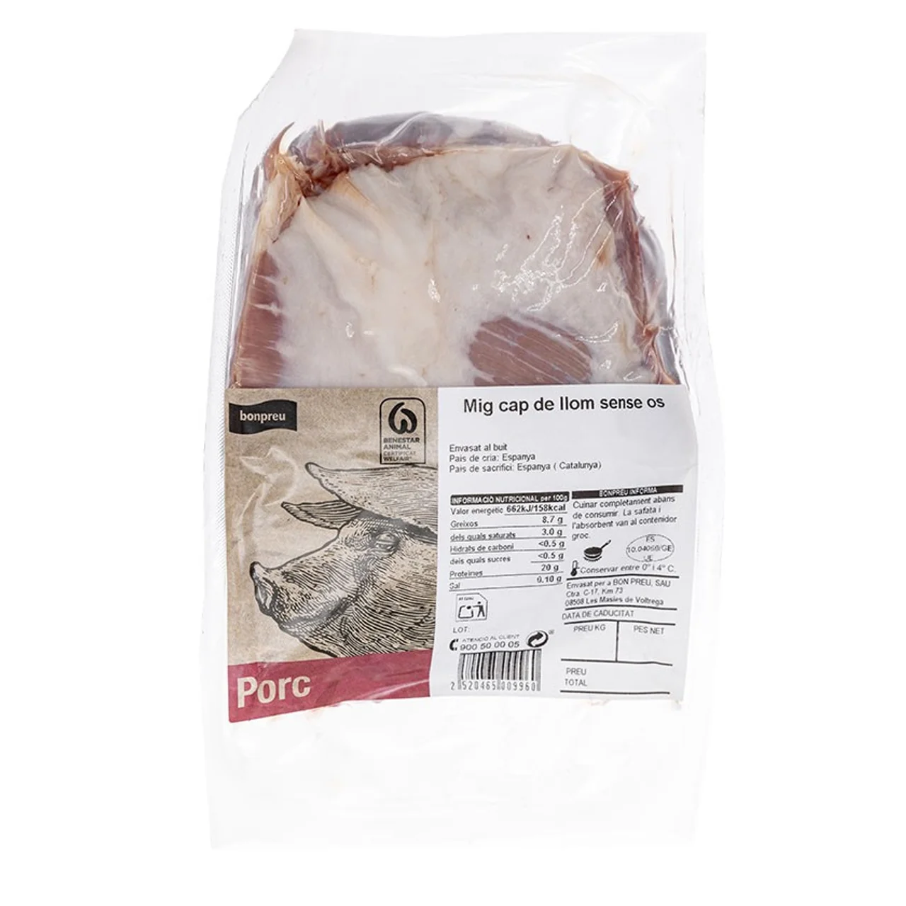 BONPREU Media cabeza de lomo de cerdo al vacío