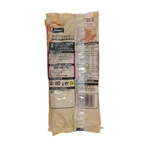BONPREU Barretes de pa amb fruites seques