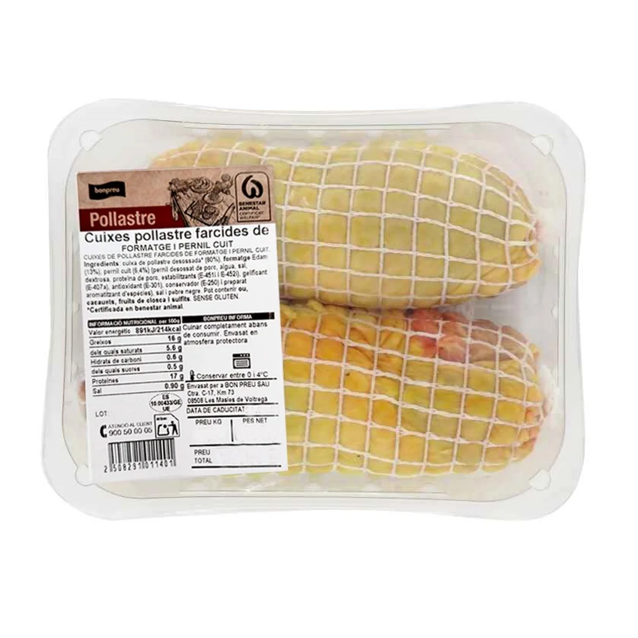 BONPREU Muslos de pollo rellenos de queso y jamón cocido