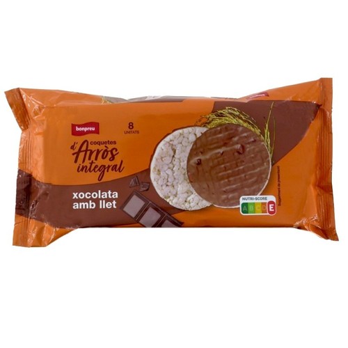BONPREU Coquetes d'arròs integral amb  xocolata  amb llet