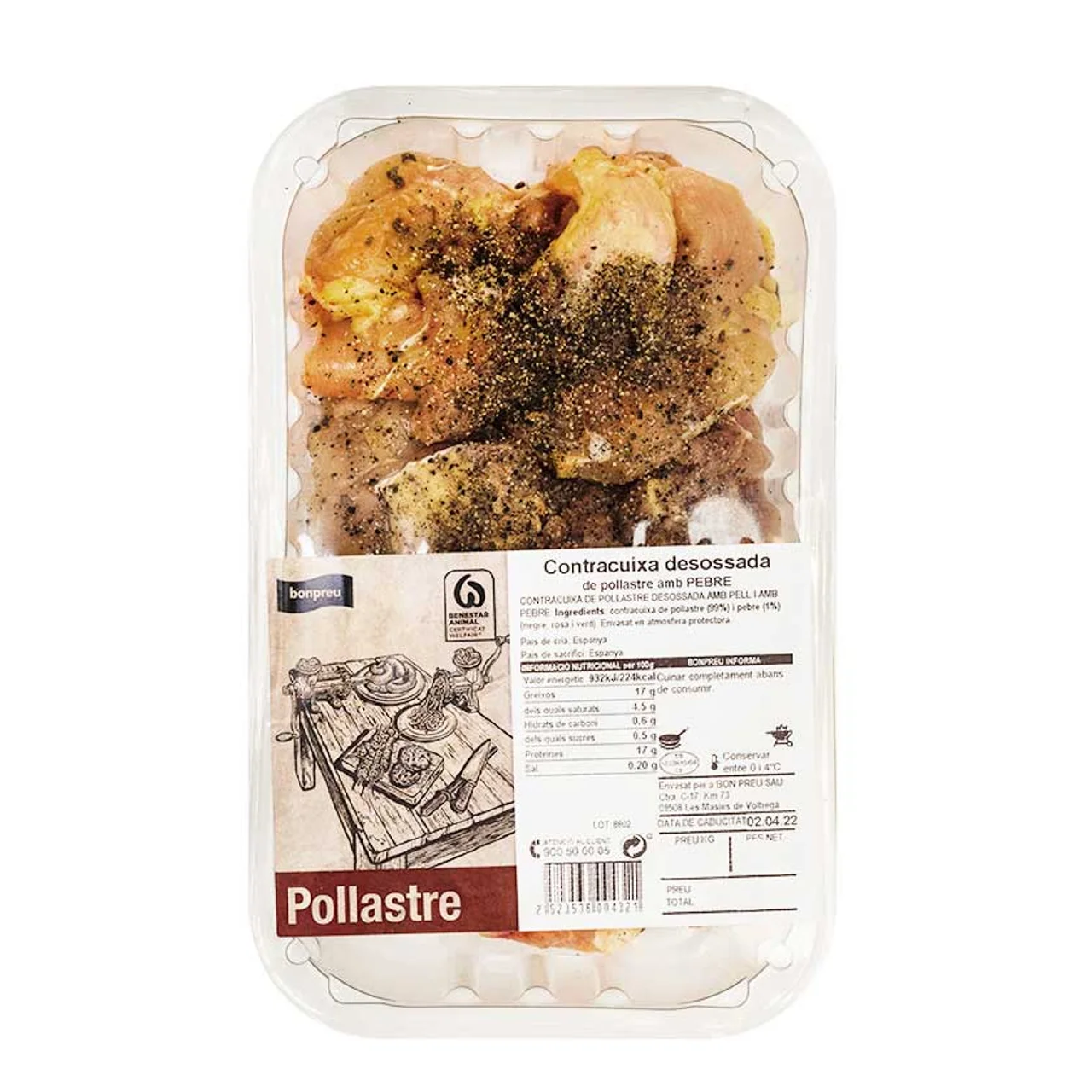BONPREU Contramuslo deshuesado de pollo con pimienta