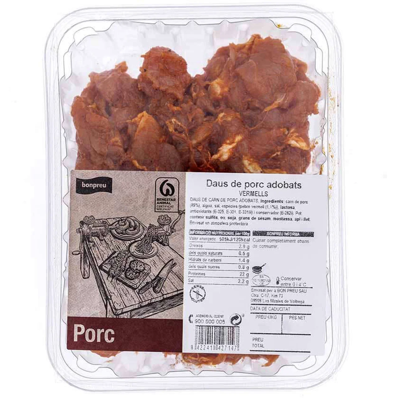 BONPREU Dados de cerdo encurtidos rojos