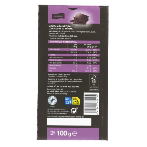 BONPREU Xocolata negra 91%