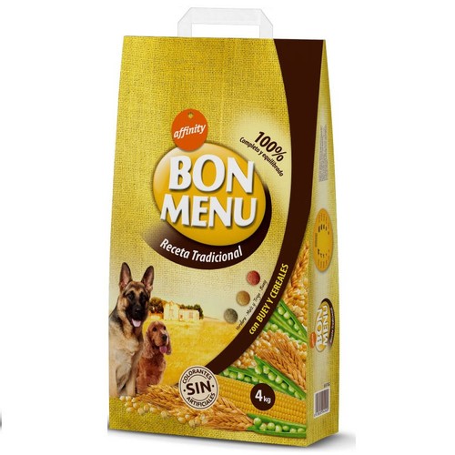 BON MENU Menjar amb bou i cereals per a gos adult