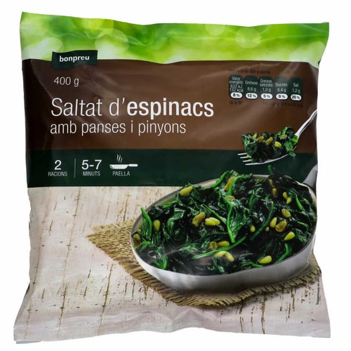 BONPREU Saltat d'espinacs amb panses i pinyons