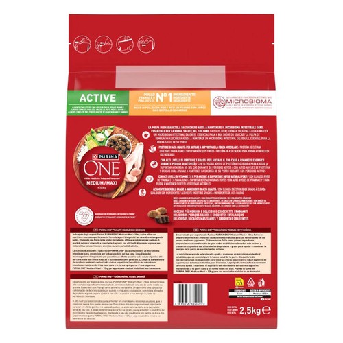 PURINA ONE Menjar de pollastre i arròs Active per a gos medium/maxi