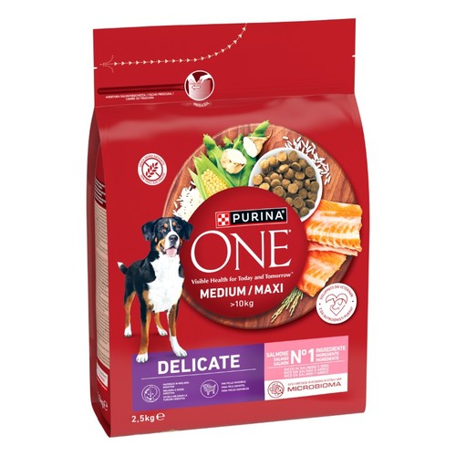 PURINA ONE Menjar de salmó i arròs Delicate per a gos medium/maxi