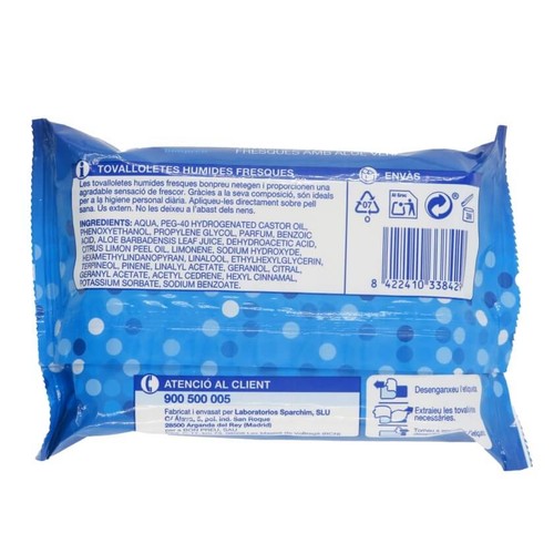 BONPREU Tovalloletes humides fresques aloe vera 25 unitats