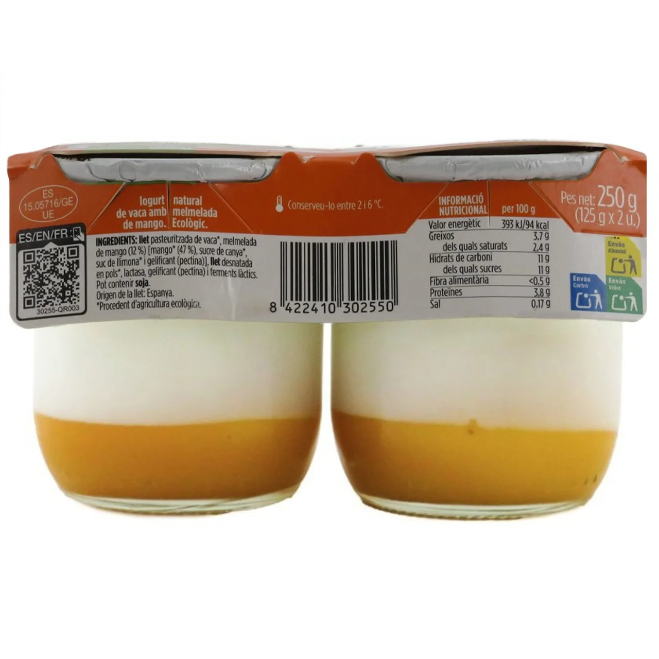 TERRA I TAST Yogur natural con mermelada de mango ecológico