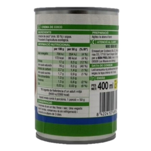 BONPREU Llet de coco cremosa ecològica