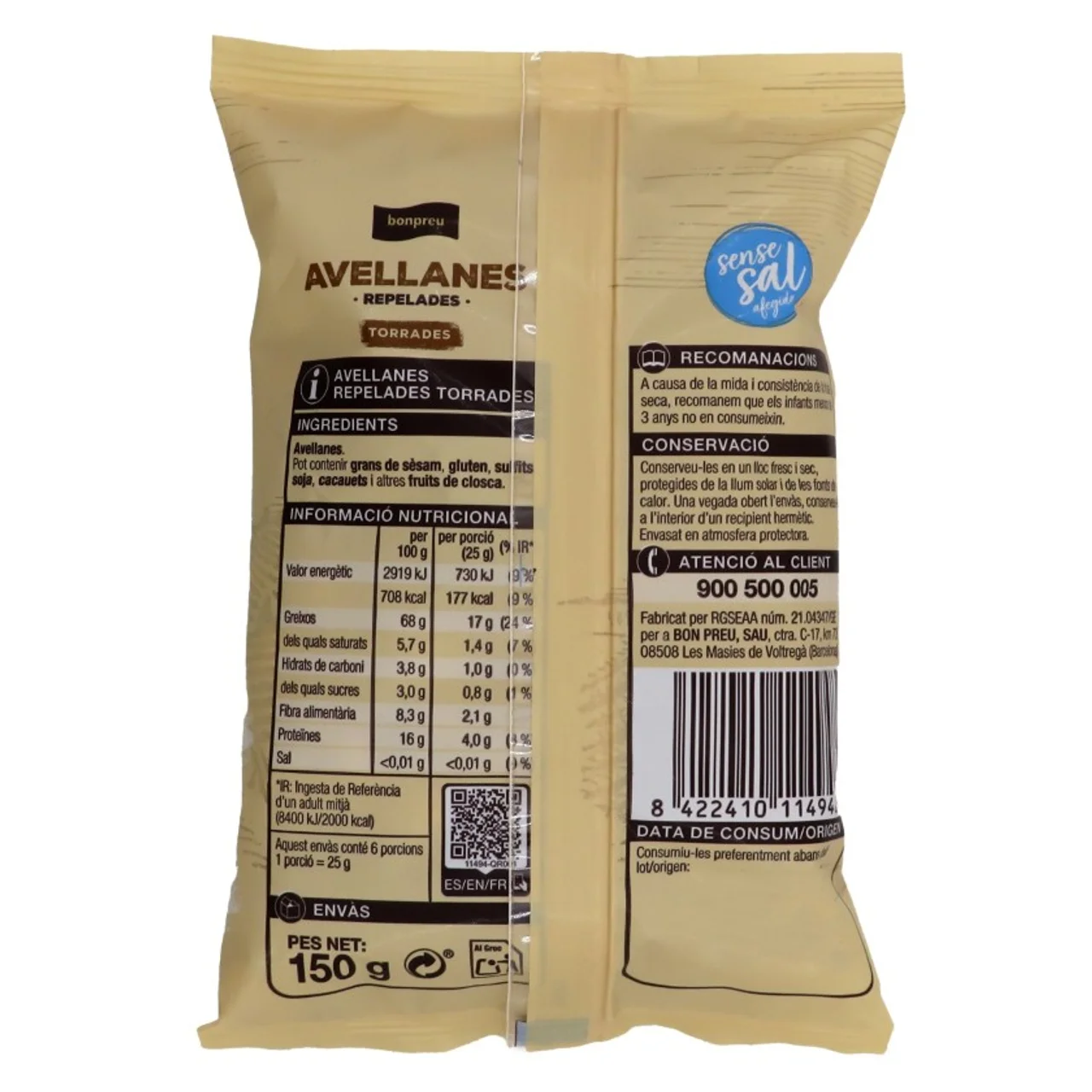 BONPREU Avellanas repeladas tostadas sin sal