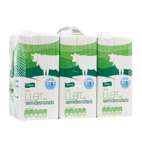 BONPREU Llet semidesnatada 6x1L en cartró
