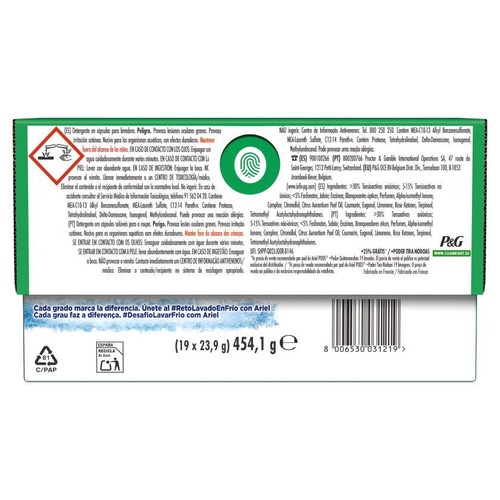 ARIEL Detergent en càpsules Poder Llevataques de 19 dosis