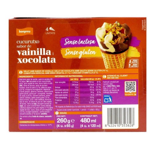 BONPREU Cucurutxo sabor de vainilla i xocolata sense lactosa