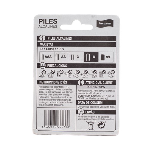 BONPREU Piles alcalines D LR20
