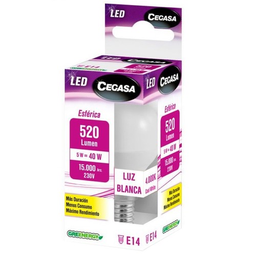 CEGASA Bombeta Led E14 llum blanca 5W-4000K