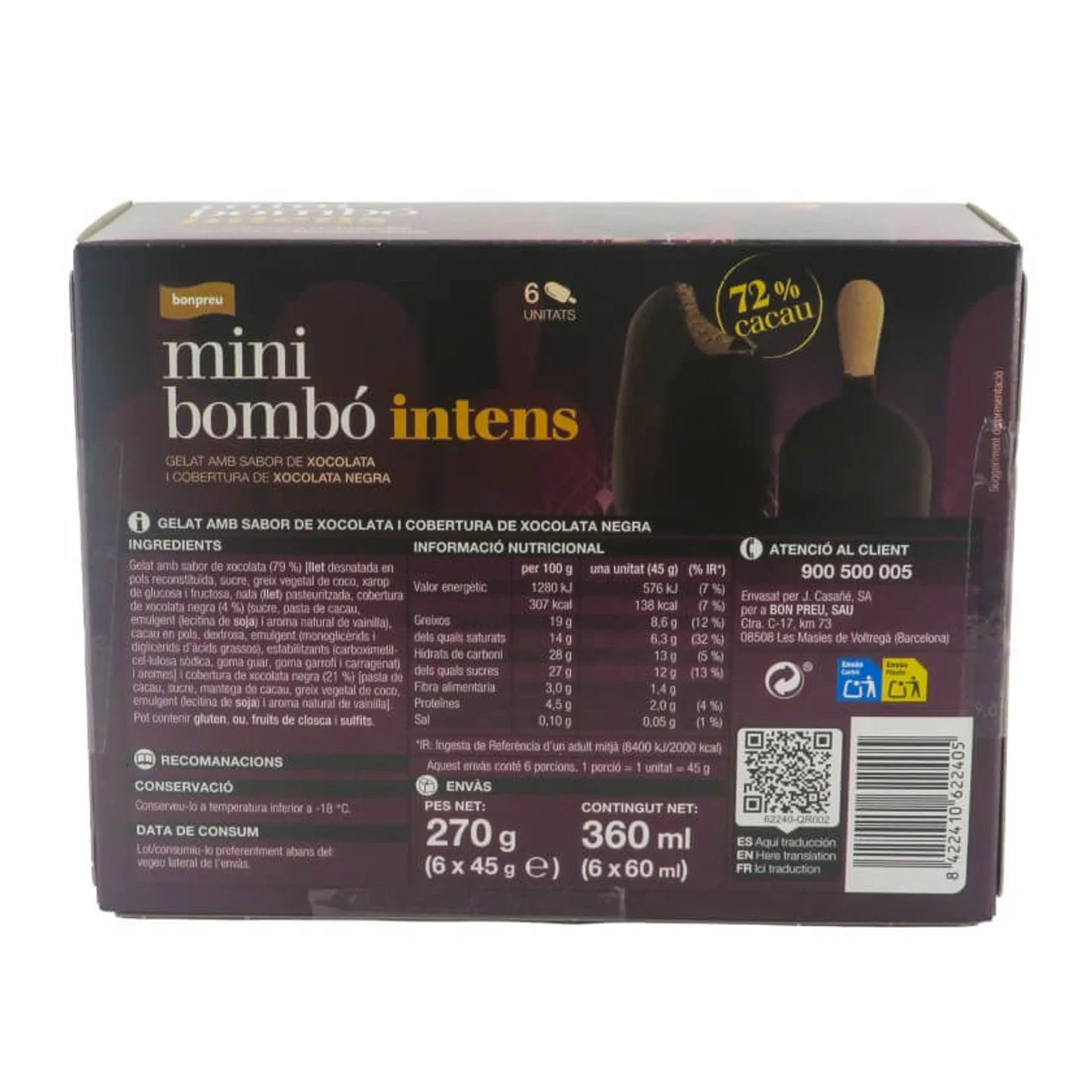 BONPREU Helado mini bombón de chocolate intenso