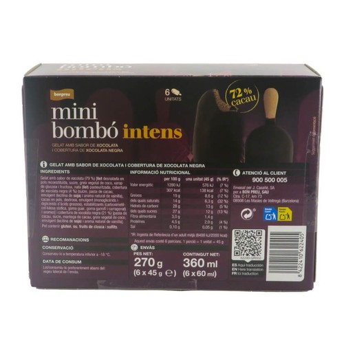 BONPREU Gelat mini bombó de xocolata intens