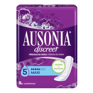 AUSONIA DISCREET Compresa maxi para incontinencia 8 por envase
