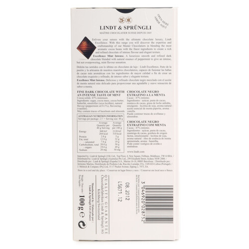 LINDT EXCELLENCE Xocolata negra amb menta intensa