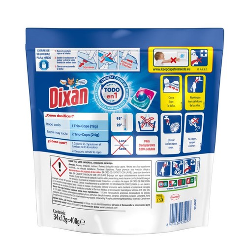 DIXAN Detergent líquid Triocaps de 34 dosis