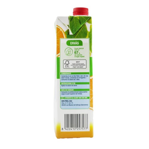 BONPREU Beguda de suc de taronja 0% sucres afegits
