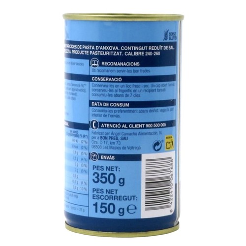 BONPREU Olives farcides d'anxova baixes en sal