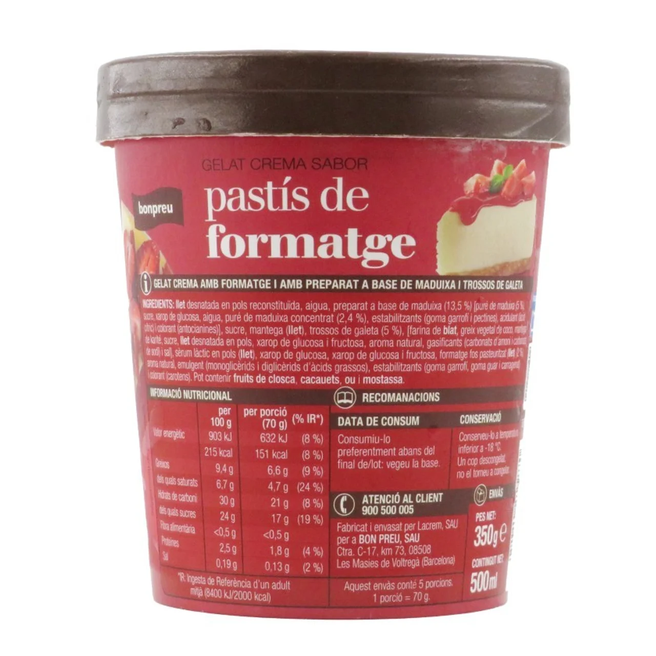 BONPREU Helado crema sabor tarta de queso