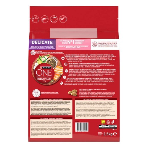 PURINA ONE Menjar de salmó i arròs Delicate per a gos medium/maxi