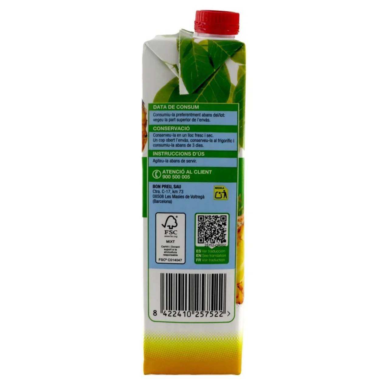 BONPREU Bebida de zumo de piña 0% azúcares añadidos