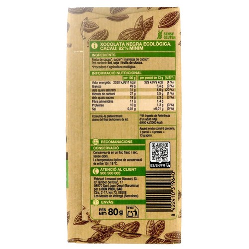 BONPREU Xocolata negra eco  82 % cacau